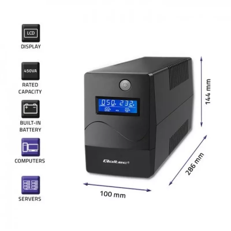 Qoltec Monolith zasilacz awaryjny (UPS) Online 1 kVA 600 W 2 gniazda SCHUKO