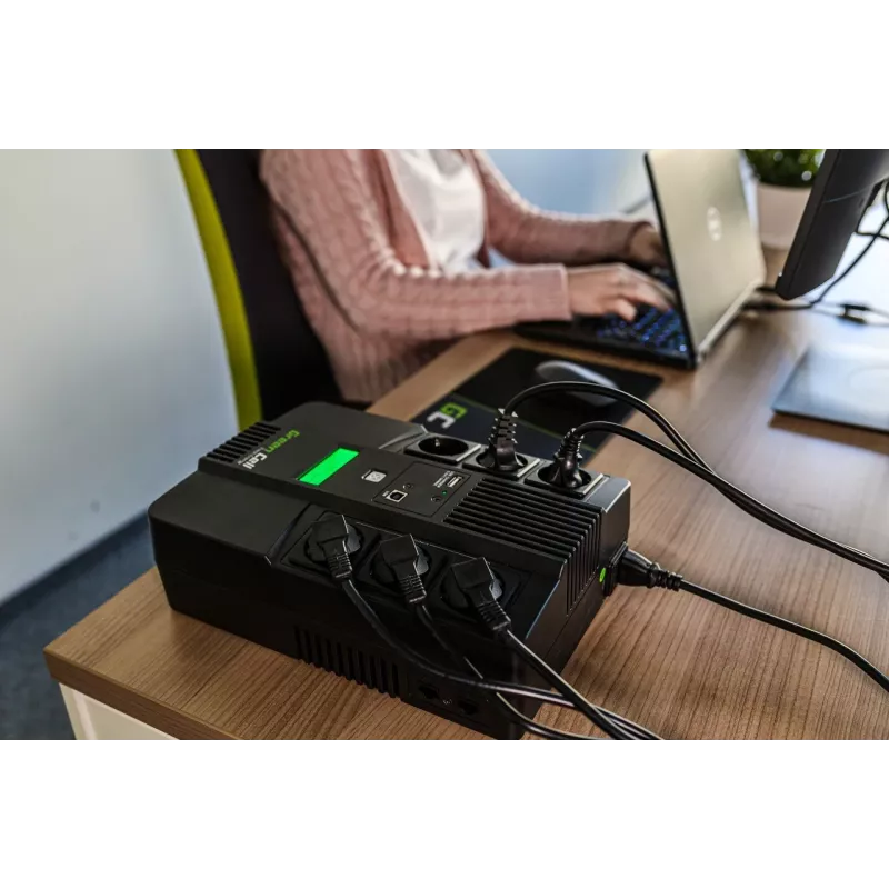 Zasilacz awaryjny zielony Cell UPS06, Line-Interactive 600 VA (360 W), 6 gniazd AC, LCD, USB, RJ-45, akumulator 12 V 7 Ah