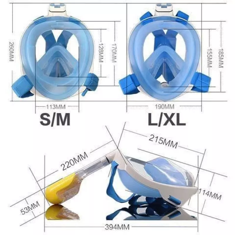 Maska do snorkelingu pełnotwarzowa Free Breath M2068G L/XL niebieska — szeroki widok, rozmiar L/XL