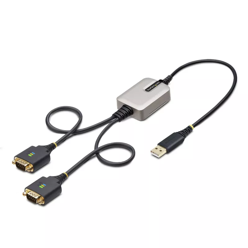 StarTech.com adapter kablowya USB na szeregowe 2-portowy 2ft (60cm), wymienne śruby/nakrętki DB9, zachowanie COM, USB-A na DB9 RS232, FTDI, ochrona ESD poziomu 4, Windows/macOS/ChromeOS/Linux - wytrzymała konstrukcja TPE