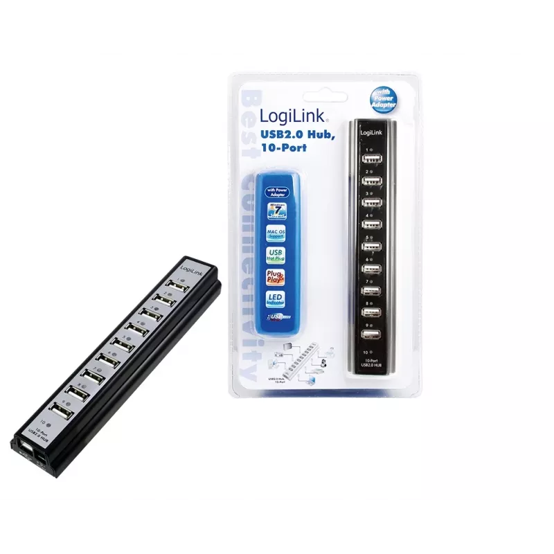 LogiLink UA0096 koncentrator interfejsów 480 Mbit/s Czarny