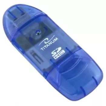 Czytnik kart Titanum TA101B USB 2.0, niebieski — obsługuje formaty MicroSD, SD/SDHC, MMC, MS, 480 Mbit/s
