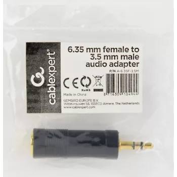 Cablexpert adapter audio żeński 6,35 mm na męski 3,5 mm | A-6.35F-3.5M