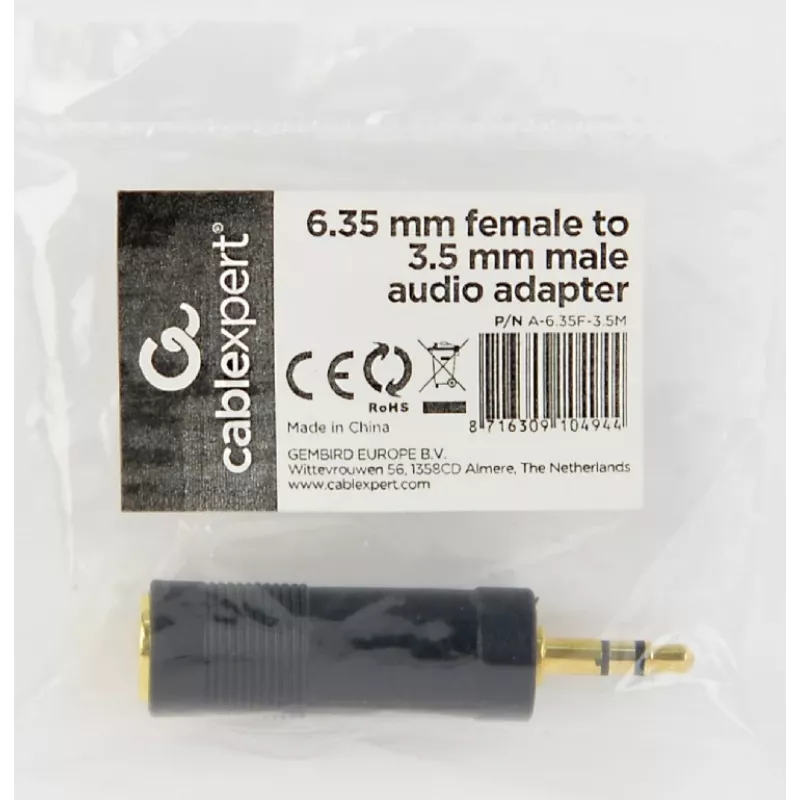 Cablexpert adapter audio żeński 6,35 mm na męski 3,5 mm | A-6.35F-3.5M
