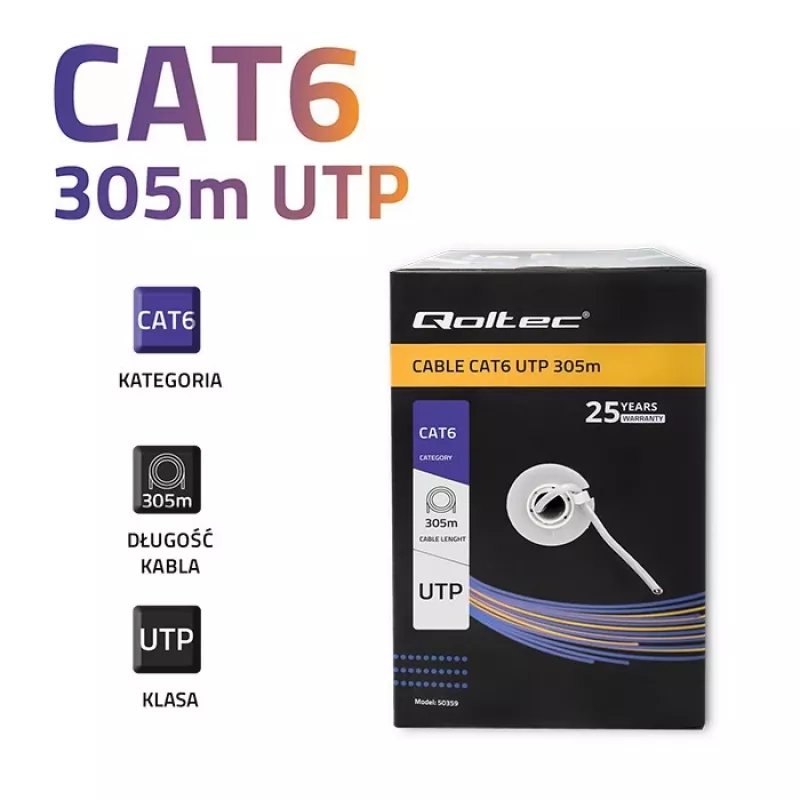 Kabel krosowy UTP QOLTEC 50359 RJ45 CAT6 305m niebieski