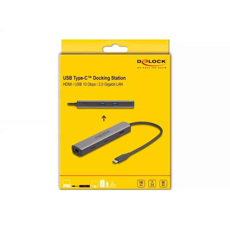 DeLOCK Stacja dokująca USB Type-C 8K HDMI USB 10 Gb/s LAN 2,5 Gb/s PD 100 W