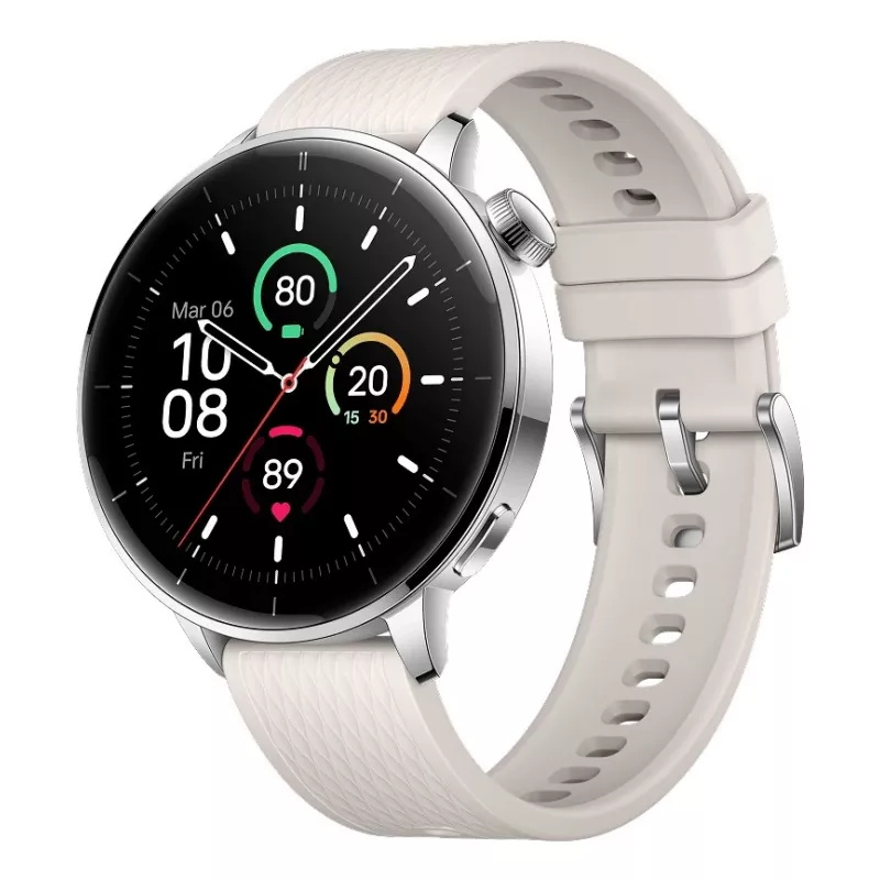 Smartwatch ONEPLUS OnePlus Watch 3 43 mm, 1,32-calowy AMOLED 466×466, tytan/srebrny, biały pasek gumowy, GPS, Wi‑Fi