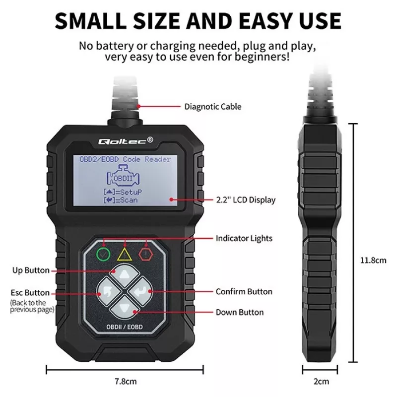 Tester diagnostyczny OBDII QOLTEC ProLine (model 50684)