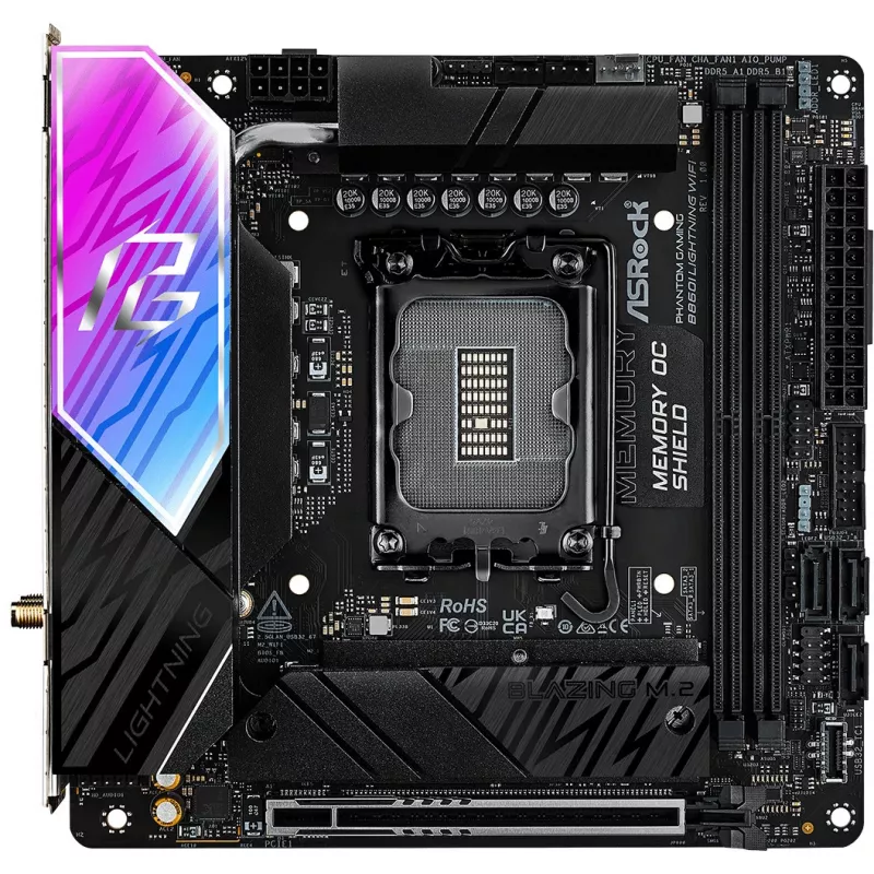 Płyta główna ASROCK B860I Lightning WiFi — Intel B860, LGA 1851, Mini-ITX, DDR5, 2x DIMM, 4x M.2, 2.5Gb LAN, Wi‑Fi 6E, Bluetooth 5.3
