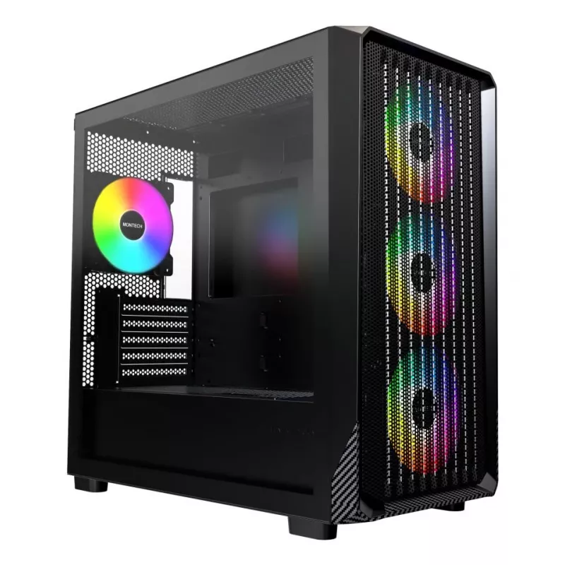 Montech X5M (B) Obudowa PC Micro Tower — Micro‑ATX/Mini‑ITX, 3x120mm przód, 1x120mm tył, obsługa zasilacza ATX, 2x3,5 cala + 4x2,5 cala, Czarna