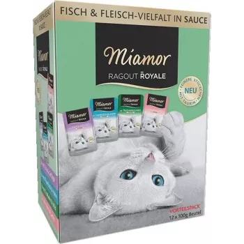 Mokra karma dla kota Miamor Ragout Royale Adult Mix w sosie tacka 12x100g — koty dorosłe, 12×100 g, sos, dorosły