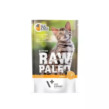 Mokra karma dla kociąt VETEXPERT RAW PALEO Kitten Turkey 100 g — monobiałkowa, 79% wilgotności, 10,3% białka