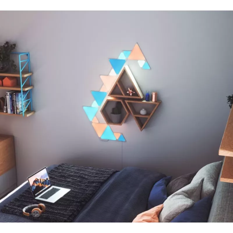 Trójkątne panele LED Nanoleaf NL47-0002TW-9PK — zestaw 9 paneli RGB do montażu na ścianie, zasilanie AC, białe