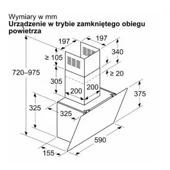 Okap ścienny Bosch DWK65DK20, 590×325×690 mm, 550 m³/h, 3 biegi, 62 dB, biały, aluminiowy filtr przeciwtłuszczowy