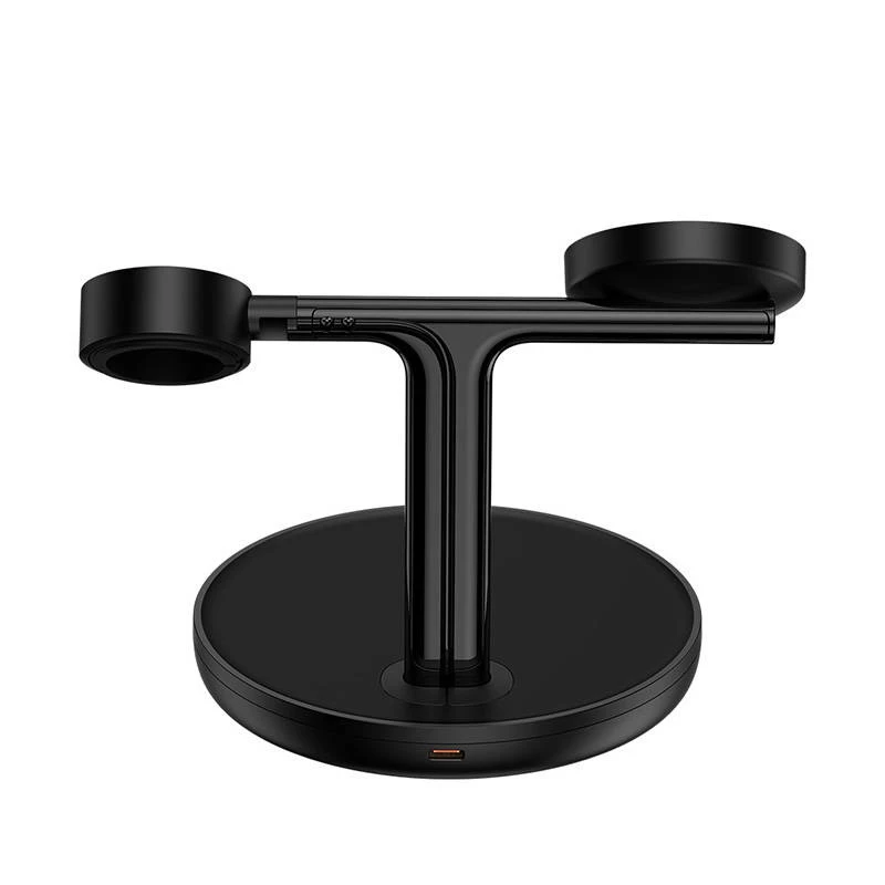 Baseus Swan 3-w-1 bezprzewodowa magnetyczna podstawka ładująca 20 W czarna wersja uniwersalna (zawiera: USB For type-C 3A 1 m)