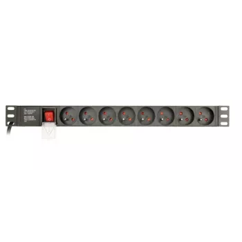 Listwa zasilająca Gembird EG-PDU-014-FC14, 8 gniazd AC, wejście C14, kabel 3 m, obudowa aluminiowa 1U, 10 A, 3680 W