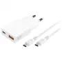 Ładowarka sieciowa do urządzeń mobilnych 4smarts 541509 — 100–240V, USB-A + USB-C, kabel 1,5 m, szybkie ładowanie, biała