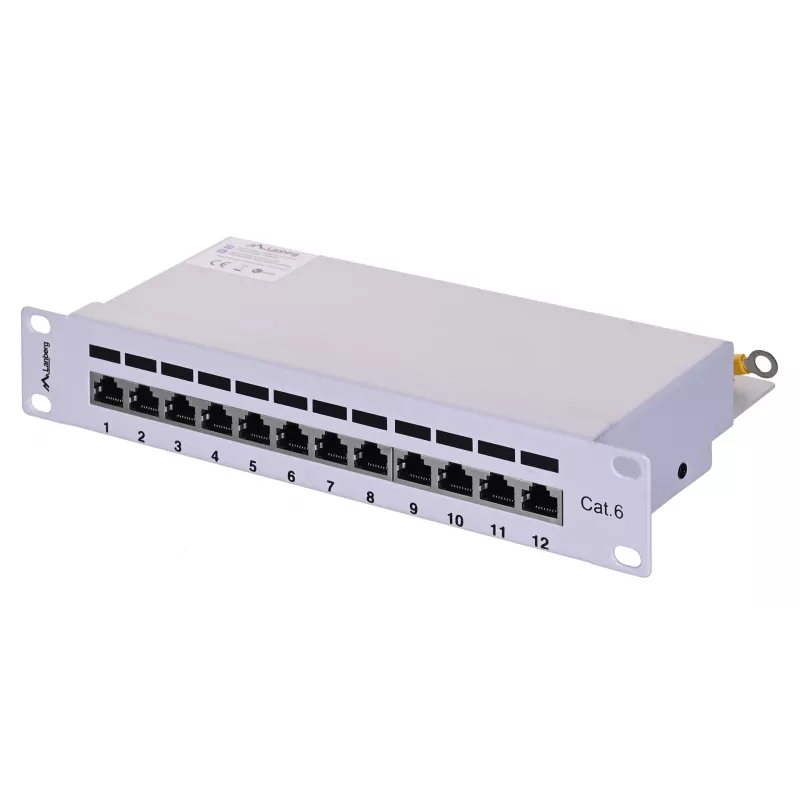 Patch panel LANBERG PPF6-9012-S, 12-portowy, metalowy, szary, 1U, 215×130×44,5 mm