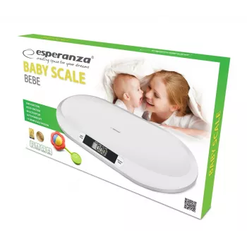 Elektroniczna waga niemowlęca ESPERANZA EBS019 — zakres ważenia 0,03–20 kg, podziałka 0,01 kg, duży wyświetlacz LCD 60×25 mm, biała