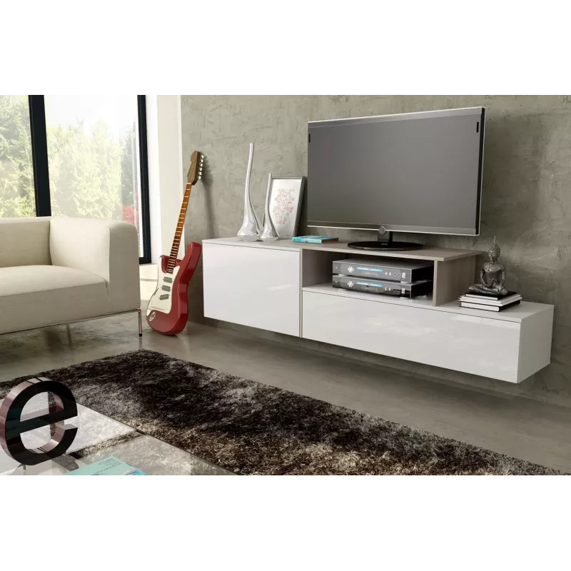 Cama szafka TV SIGMA 3 180 biały/biały połysk + dąb dąb sonoma