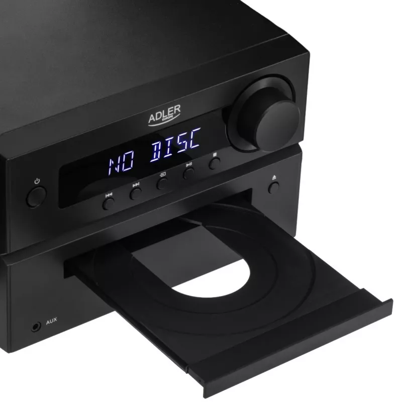 Mini zestaw stereo Hi‑Fi Adler AD 1917 — Bluetooth V5.3, CD/USB/MP3, 2×25W RMS, tuner FM, 4‑pasmowy korektor, AUX, czarny