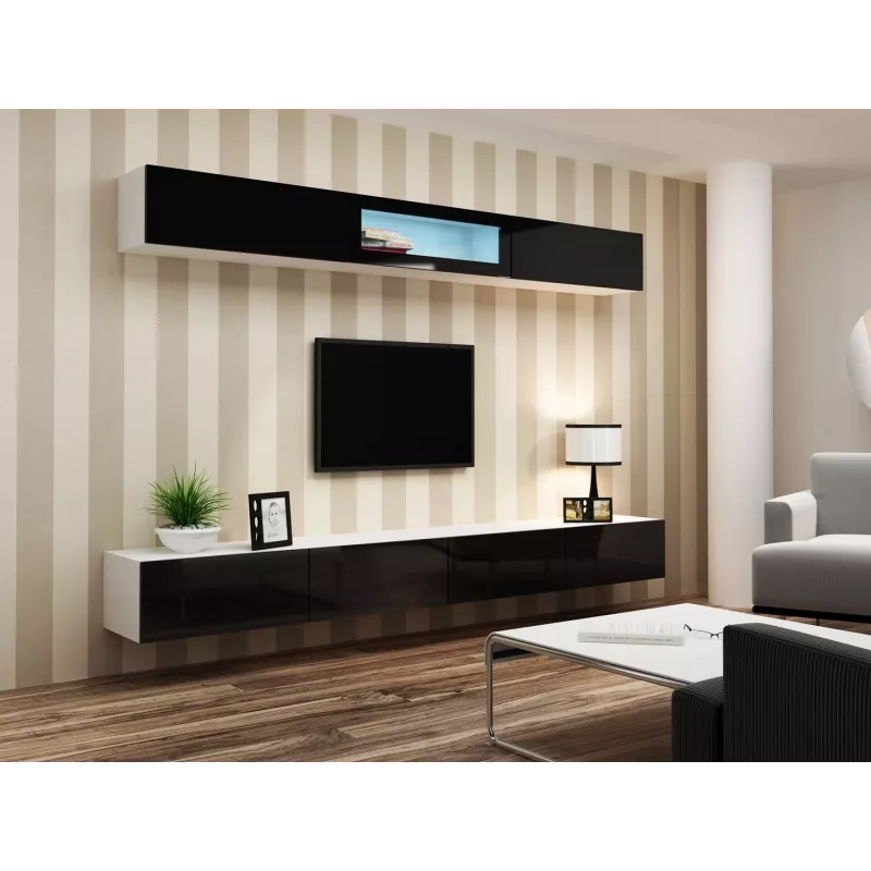 Cama zestaw mebli do salonu VIGO 12 biały/czarny połysk