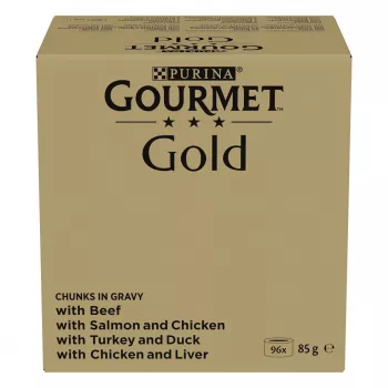 Wielopak mokrej karmy dla kotów Purina Nestlé GOURMET Gold Kawałki w sosie — 96 x 85 g, 8,16 kg, mieszanka 4 smaków