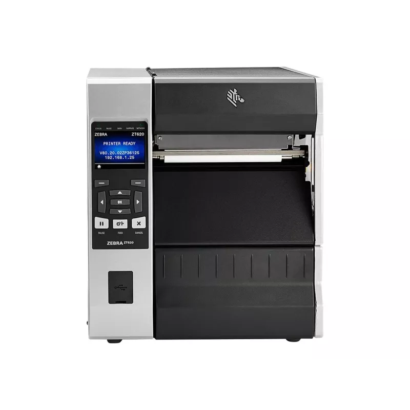 Drukarka etykiet Zebra ZT620 termotransferowa 203×203 DPI szerokość druku 168 mm LCD 26 kg Przewodowa i bezprzewodowa Ethernet Bluetooth Szary/Czarny