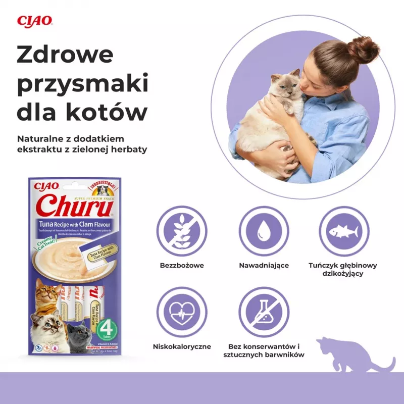 INABA Churu tuńczyk z małżami – przysmaki dla kota – 4x14 g