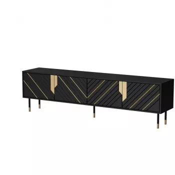 Szafka RTV cama meble Cama 4D MOUNTAIN 2040×400×550 mm czarna + złote wykończenie, blat z płyty wiórowej