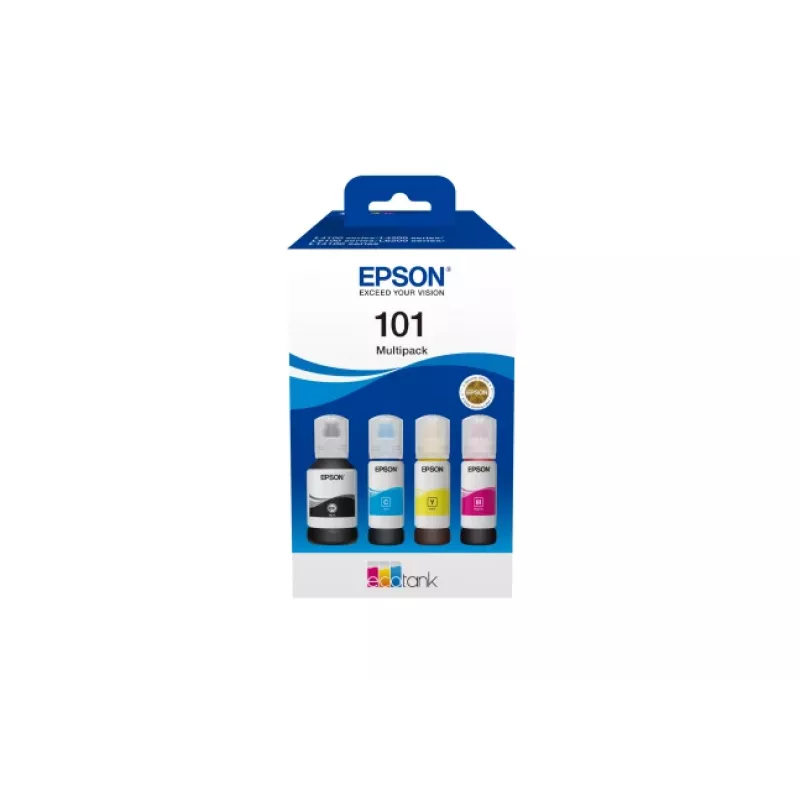 Oryginalny Epson EcoTank zestaw butelek z atramentem 4 kolory — Czarny 127 ml, cyjan/magenta/żółty 210 ml (C13T03V64A)