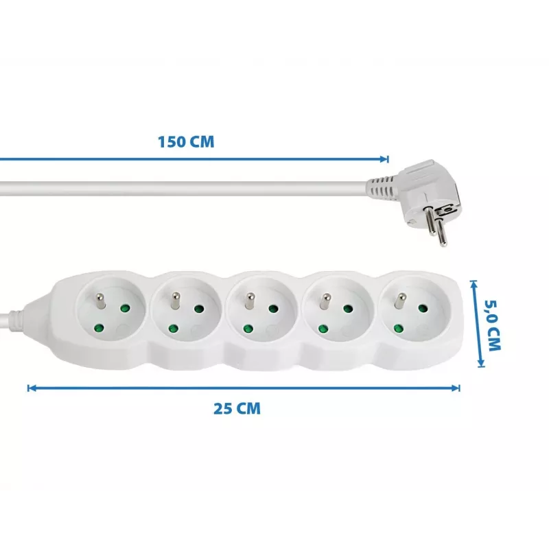 Listwa zasilająca ESPERANZA ELK207W — kabel 1,5 m, 5 gniazd AC typu E, do użytku wewnątrz pomieszczeń, 220–250 V