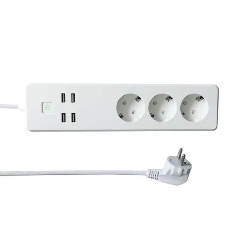 WOOX R4028 Inteligentna listwa zasilająca / smart stekkerdoos, 3x Schuko, 4x USB, zasilana przez TUYA, biała