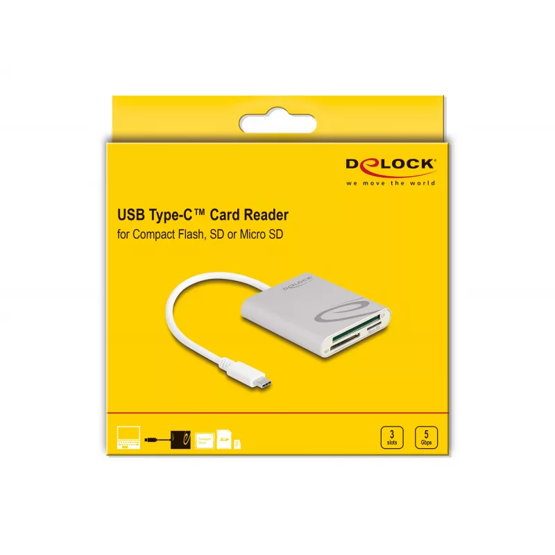 Czytnik kart DeLOCK 91005 USB 3.2 Gen 1 Type-C szary CF MMC MicroSD