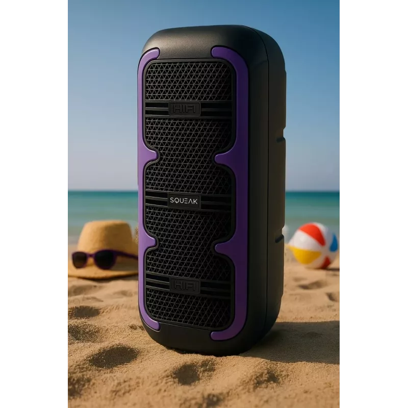 Przenośny głośnik stereo SQUEAK SQ1009 — Bluetooth 5.3, 45 W RMS, 10h bateria, FM, USB, AUX, LED, 1800 mAh, czarny