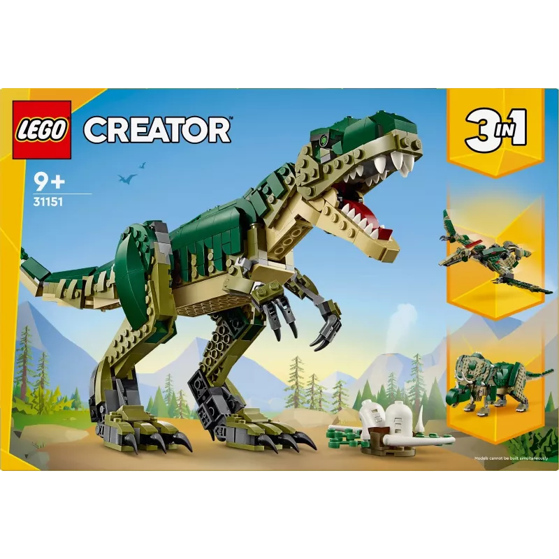 Zabawka konstrukcyjna LEGO Creator 3-w-1 T.Rex, zestaw do zbudowania, 626 szt., wysokość 150 mm, wiek 9+