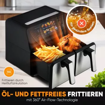 Frytkownica na gorące powietrze ProfiCook PC-FR 1287 H — podwójna 8 L, 2200 W, dotykowa LED, czarna/stal nierdzewna