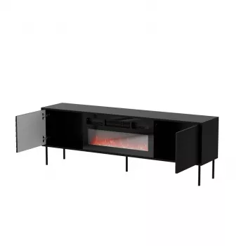 Szafka RTV Cama Meble CORTINA 180x40x60 cm czarna z czarnym kominkiem