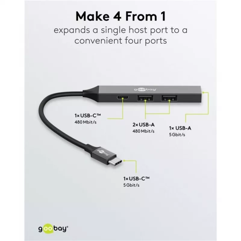 Goobay Slim 4-Port USB-Hub, USB-C™ na USB-C™/USB-A, USB 3.2 (74459)