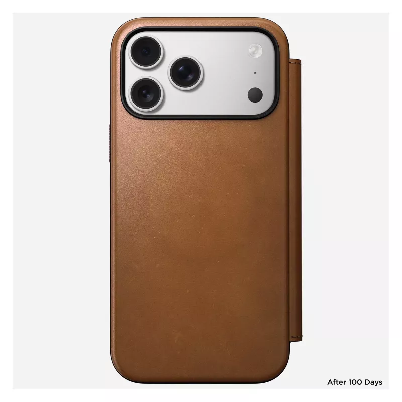 Futerał komórkowy z klapką Nomad Modern Leather Folio do iPhone 17 Pro Max — Tan, pasuje do ekranu 17,5 cm (6,9 cala), 4 kieszenie na karty