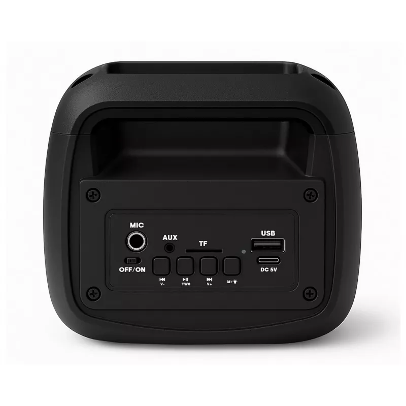 Przenośny głośnik stereo SQUEAK SQ1009 — Bluetooth 5.3, 45 W RMS, 10h bateria, FM, USB, AUX, LED, 1800 mAh, czarny