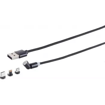 Magnetyczny kabel ładujący 3-w-1 USB-A ShiverPeaks 540° — czarny, USB-A na magnetyczne złącze wielofunkcyjne