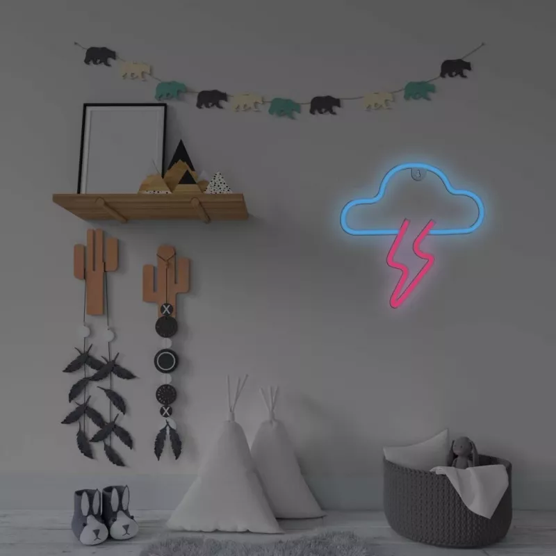 Lampa neonowa MANTA SNL71BL Chmura z błyskawicą niebiesko-różowa – dekoracyjny neon LED