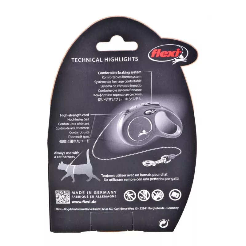 Smycz automatyczna Flexi New Classic Cat XS 3 m — linka dla małych zwierząt, czarna, maks. obciążenie 8 kg