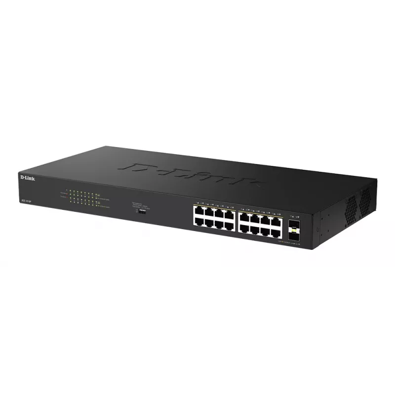 D-Link 18-Portowy Gigabitowy Niezarządzalny Przełącznik PoE DGS-1018P/E — 16 x Gigabit RJ-45, PoE (IEEE 802.3af/at), przepustowość 36 Gbit/s