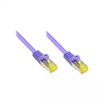Kabel krosowy RJ45 z surowym kablem kat. 7 i ochroną zatrzasku (RNS®), S/FTP, PiMF, bezhalogenowy, 600 MHz, OFC, fioletowy, 1 m, Good Connections® (8070R-010V)
