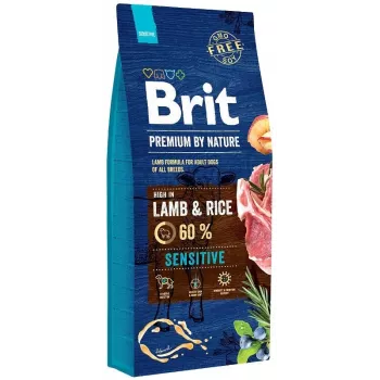 Sucha karma dla psa Brit Premium by Nature Sensitive Lamb — 15 kg, jagnięcina i ryż, 27% białka, 14% tłuszczu, dla dorosłych psów z wrażliwym żołądkiem