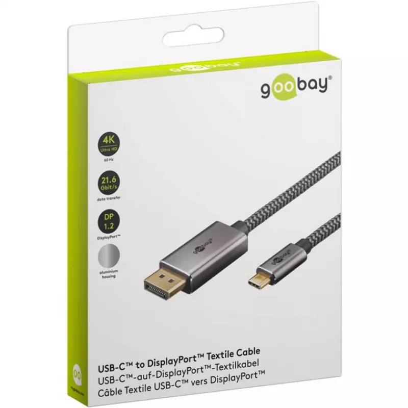Kabel adaptera USB, wtyk USB-C > wtyk DisplayPort, 4K 60Hz (czarny/srebrny, 1 metr, kabel w oplocie)