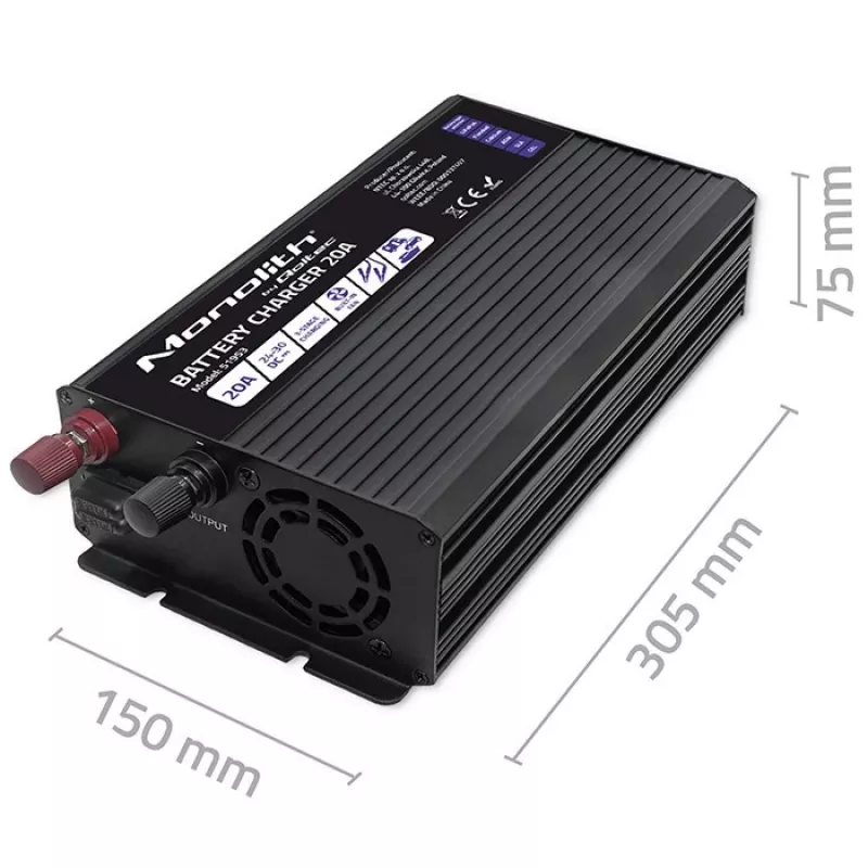Qoltec Smart Monolith Ładowarka akumulatorów do LiFePO4 AGM GEL SLA | 20A | 24V