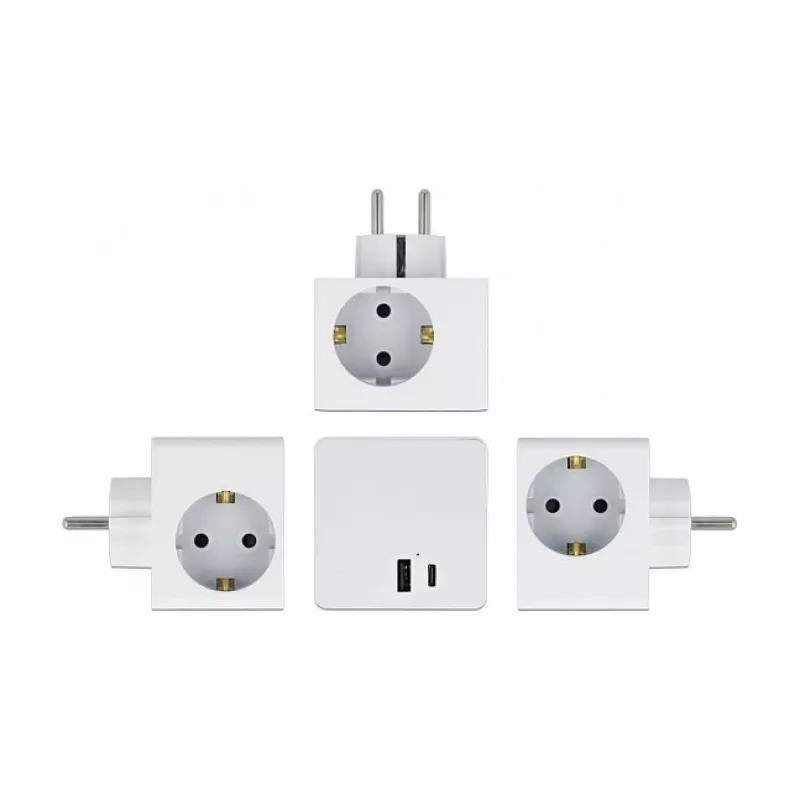 DeLOCK 11501 Adapter Wtyczki Zasilającej Typ F Biały Porty USB 3A